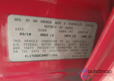 2010 Chevrolet Aveo Lt из США, поврежденный, VIN KL1TD5DE3AB111286